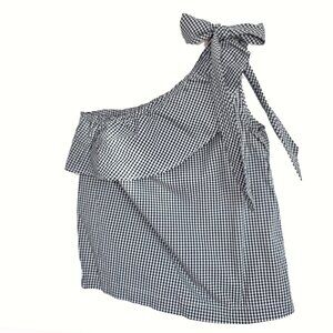 Vineyard Vines Gingham Black & White One Shoulder Bow Top Size 6, Preppy,Coastal